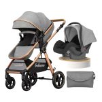 Carucior Copii 3 In 1 Belecoo CLASS Plus Grey Roti Cauciuc, Landou Reversibil Transformabil