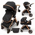 Carucior Copii 2 In 1 Belecoo CLASS Black Roti Cauciuc Landou Reversibil  Transformabil si Gentuta